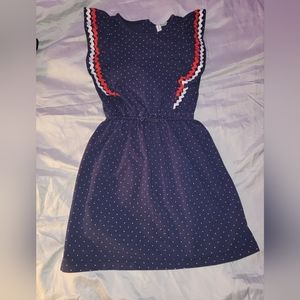 Janie and Jack Girl's Navy Polkadot and Striped Dress Size 6